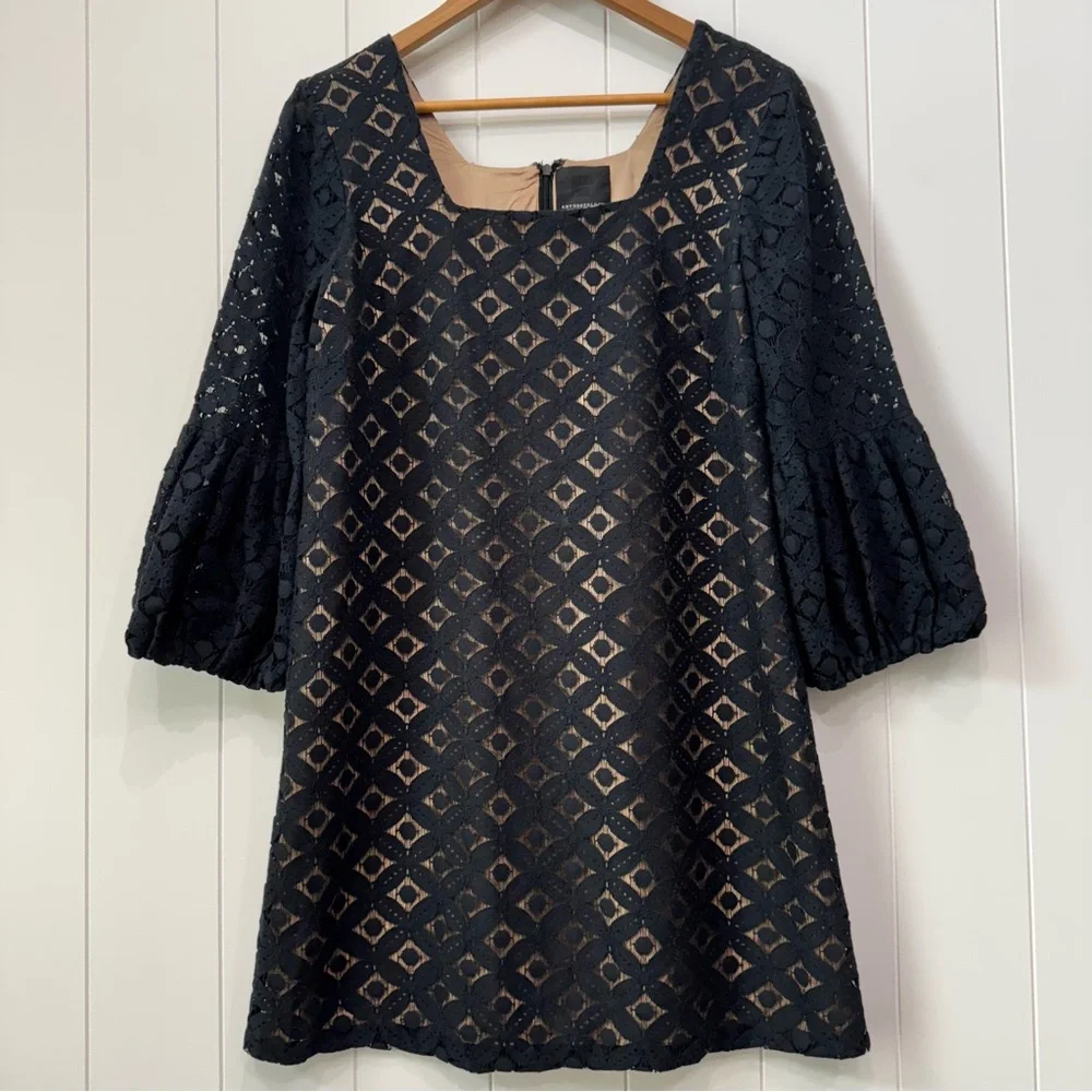 ANNA SUI x Anthropologie Corby Square Neck Balloon Sleeve Lace Shift Dress 6